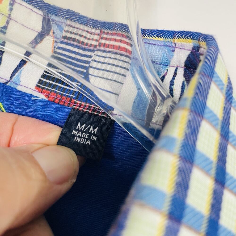 Robert Graham Flip Cuff Shirt Size Medium Blue Plaid Classic Colorful Preppy - Picture 12 of 14